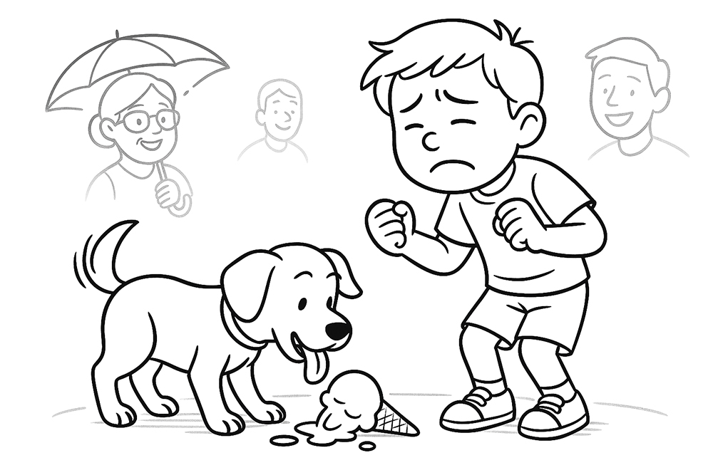 アイスクリームを落としたトム