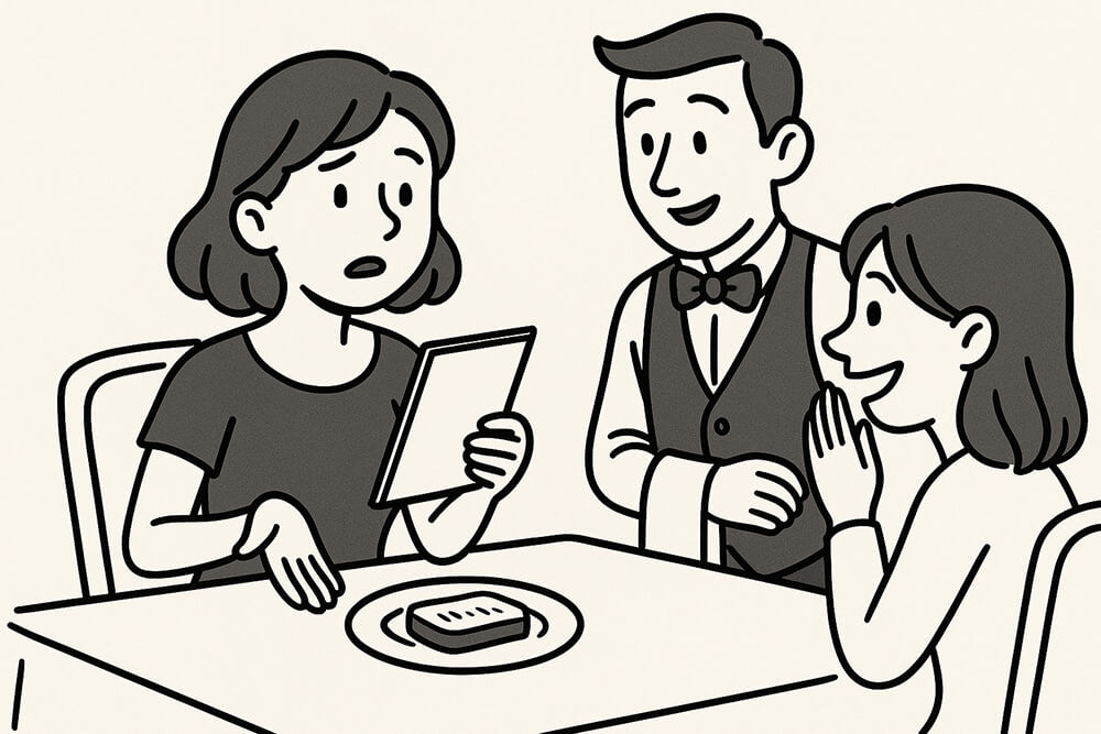 高級レストランで注文したエマ